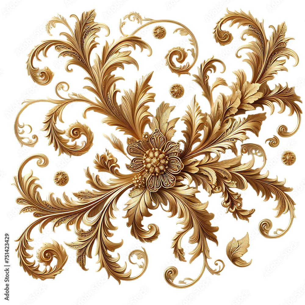 Delicate Leaves and Curlicues in Golden Filigree