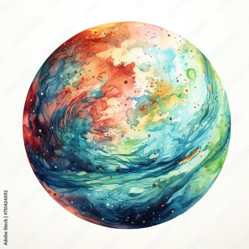 watercolor planet. Fantasy round planet on white background. Generative AI watercolor planet. Fantasy round planet on white background. Generative AI