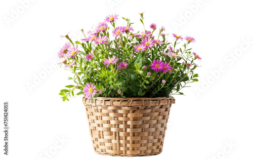 Rattan Pot with Aster in Scallop Design isolated on transparent Background © Sehar
