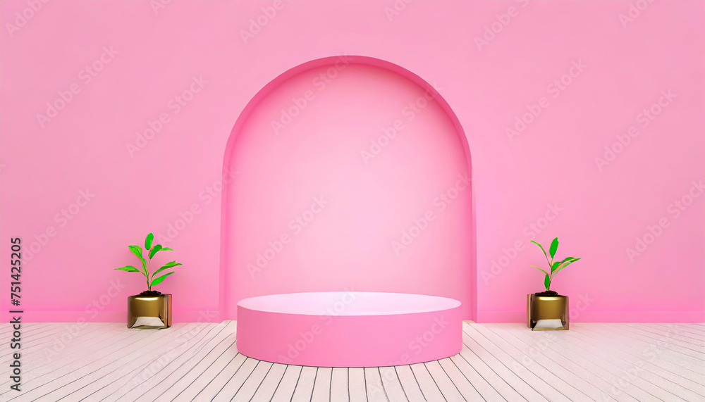 blank pink display background with minimal style blank stand for showing product or product presentation blank pink display background with minimal style blank stand for showing product or product presentation