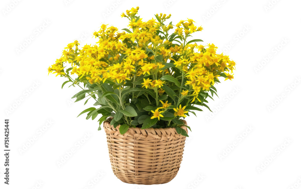 Scalloped Rattan Pot with Goldenrod Accents isolated on transparent Background