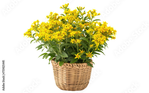 Scalloped Rattan Pot with Goldenrod Accents isolated on transparent Background © Sehar