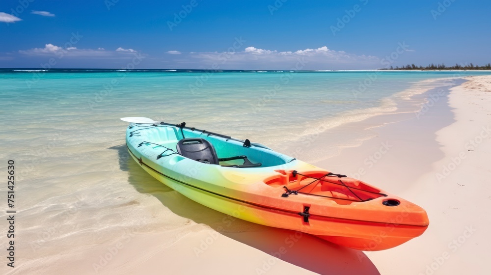 A Colorful Kayak Awaits Adventure on the Sandy Beaches A Colorful Kayak Awaits Adventure on the Sandy Beaches