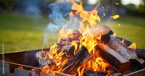 Outdoor Warmth - High Flames and White Smoke from a Barbecue Firewood Box