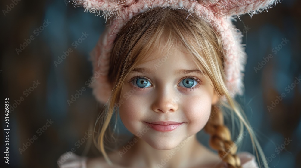 Young girl wearing bunny ears. isolated on dark studio background. Room for copy space. Happy easter. Young girl wearing bunny ears. isolated on dark studio background. Room for copy space. Happy easter.