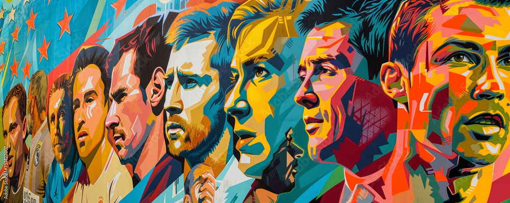 legends mural, historical icons meet today stars, rich heritage, wall art style legends mural, historical icons meet today stars, rich heritage, wall art style
