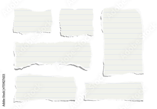Set of torn pieces of lined paper isolated on a white background. Paper collage. Vector illustration.