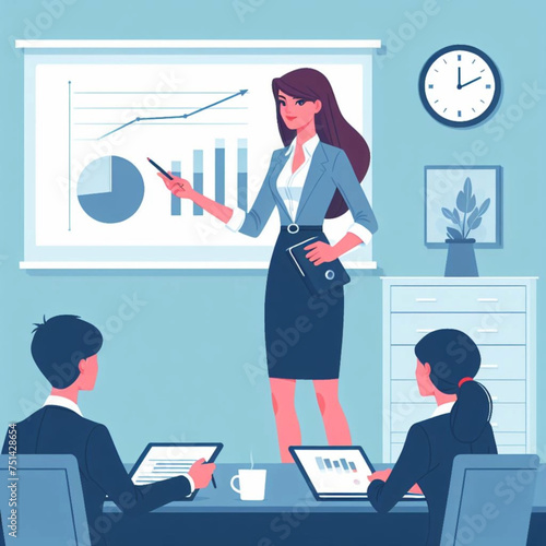 Professional woman during business presentation, vector illustration
