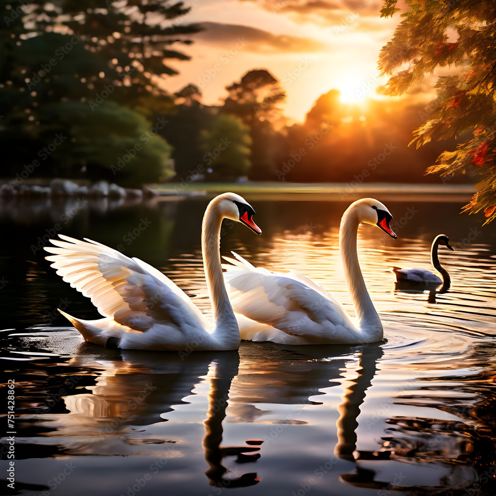 Fototapeta premium Tranquil Swan Serenade- Generative AI