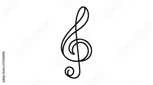 Treble clef continuous line drawing. Musical sign. Symbol of music school, recording studio, radio waves, karaoke. Vector illustration.