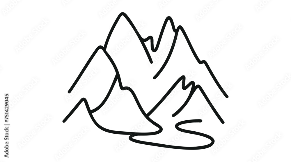 Obraz premium mountain range landscape one continuous line drawing. Adventure sports concept isolated on white background. Doodle vector illustration