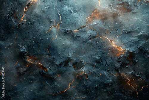 Cracked earth texture with glowing lava. Conceptual artwork for environmental change and design.