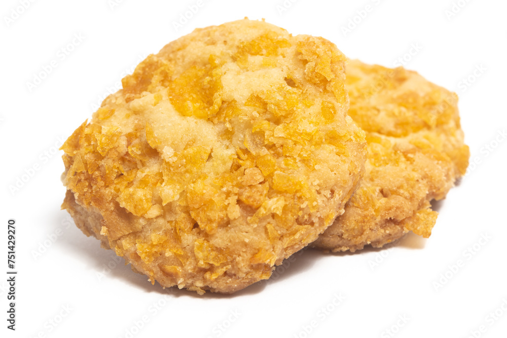 Two cornflakes cookies isolated on white background clipping path Two cornflakes cookies isolated on white background clipping path