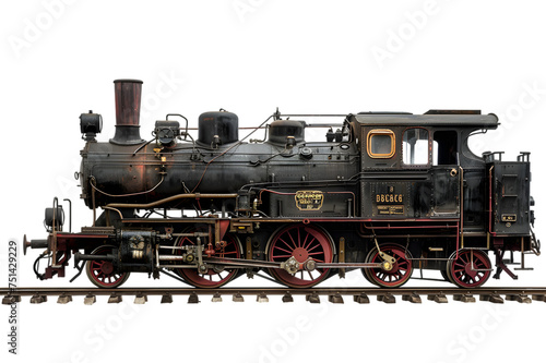 Visualization of a vintage steam locomotive, profile view, with a transparent background