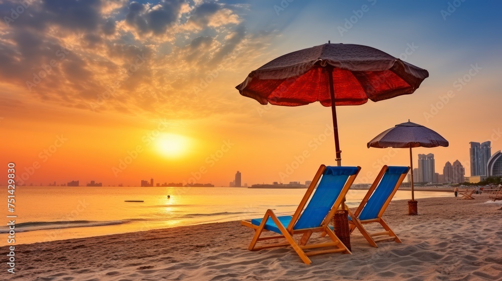 The Beauty of Sun Holidays Captured on the Persian Gulf Beach at Sunrise