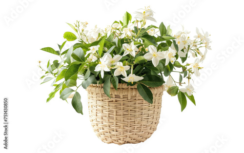 Jasmine in scalloped rattan pot isolated on transparent Background