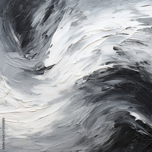 Dynamic abstract monochrome painting background with swirling acrylic texture