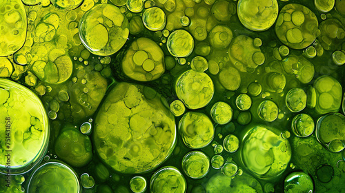 wallpaper of green algae cell mural painting, abstraction-création, shaped canvas, detailed scientific subjects