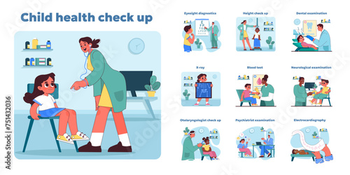 Child health check up set. Vector illustration