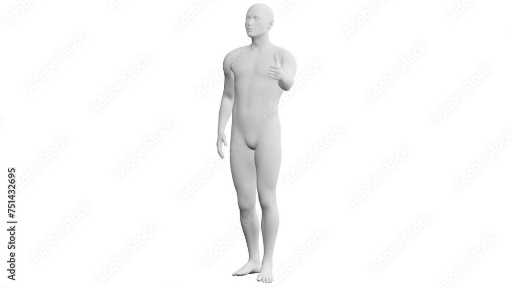 Man Giving Thumbs Up. 3D Model. 360 Degrees rotation (turntable). Isolated Man Giving Thumbs Up. 3D Model. 360 Degrees rotation (turntable). Isolated