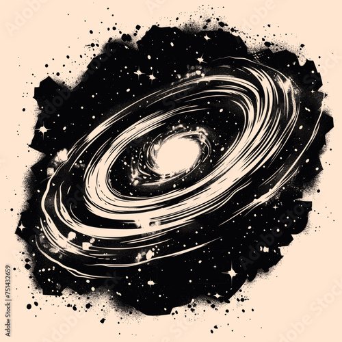 Black and White Galaxy Outline Silhouette Ornament Vector Art for Logo and Icon, Sketch, Tattoo, Clip Art