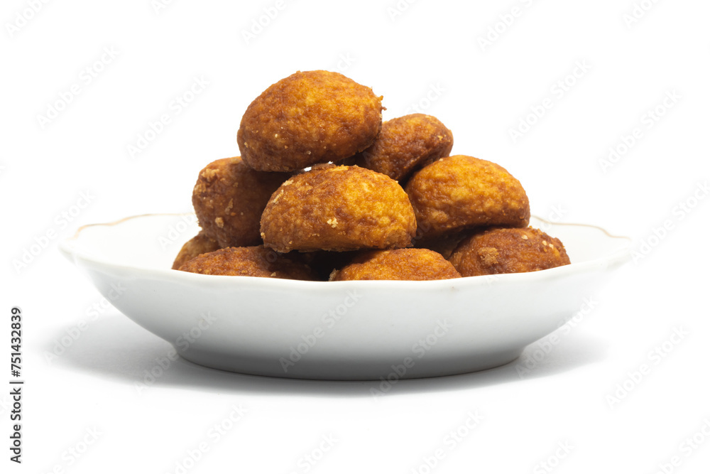 Palm cheese cookies in a small white plate isolated on white background clipping path Palm cheese cookies in a small white plate isolated on white background clipping path