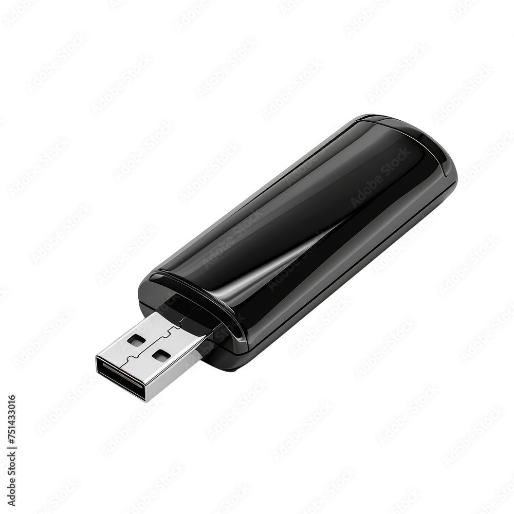 Glossy Black USB Flash Drive, Transparent Background, Cut Out Glossy Black USB Flash Drive, Transparent Background, Cut Out