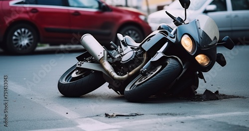 Motorcycle lying on the road after a collision