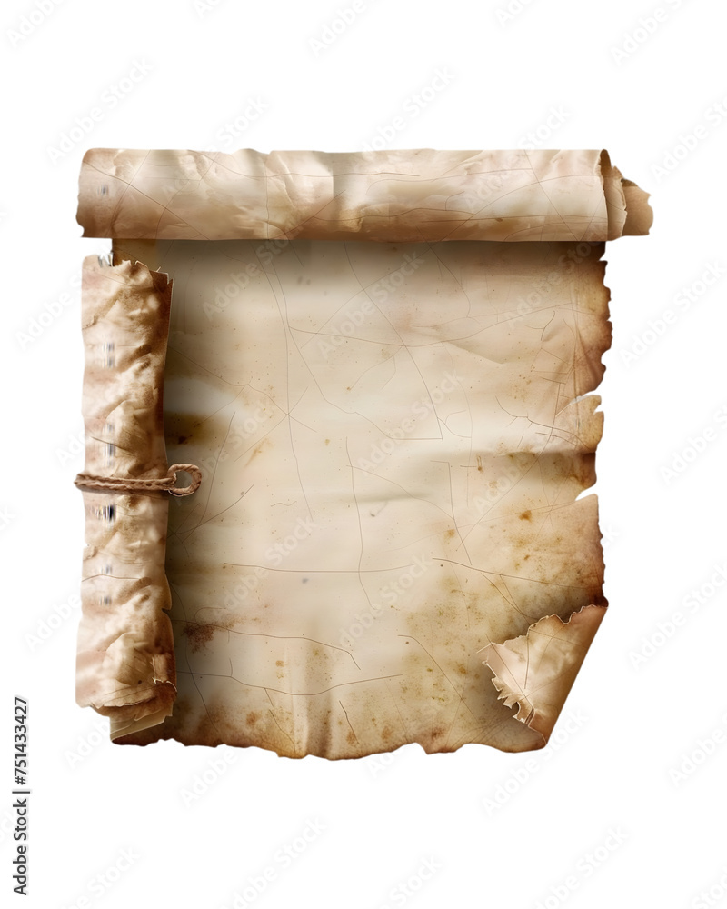 old paper scroll on transparent background 
