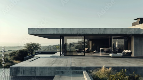 Contemporary architectural design of a flat roof house, designed for use in design templates highlighting dream homes, house rental businesses, and property sales.