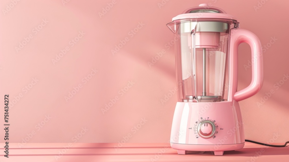 Modern pink blender on a monochrome background in a domestic kitchen setup