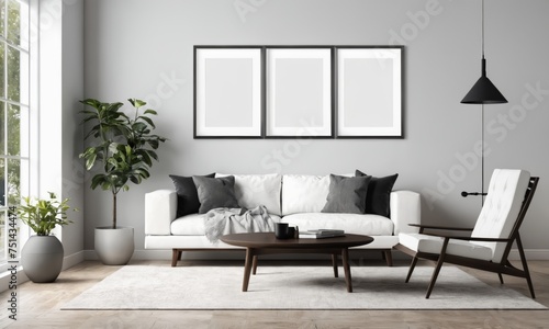 interior design furniture with mockup poster artwork with border frame interior house template © Arhitercture