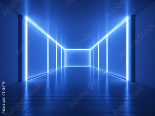 3d isolated corridor lighting with blue and white light