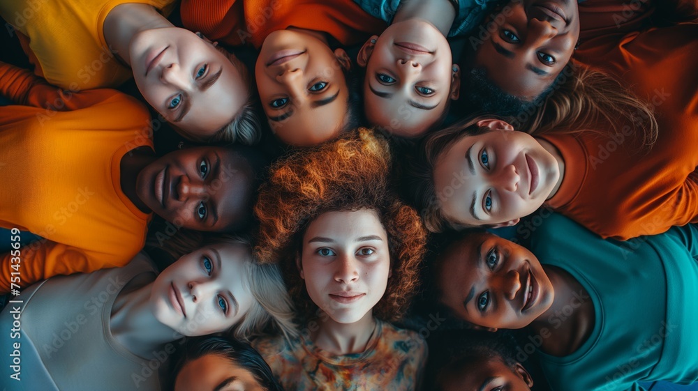Diverse Group of Friends in a Circle Looking Upward