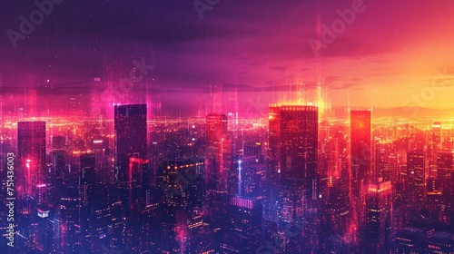 City s energy brought to life with urban design  grainy textures  pulsating neon gradients  and subtle blurs