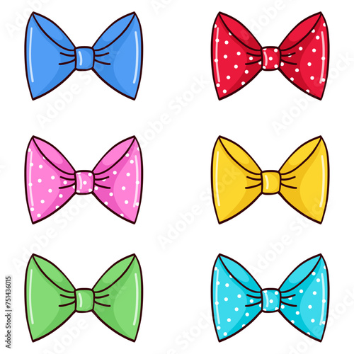 Color hand drawn bow set. Bowknots made from ribbons