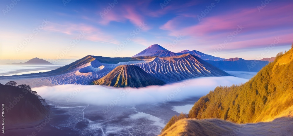 The Majestic Sunrise Illuminating Volcano Montain in Java's Heart