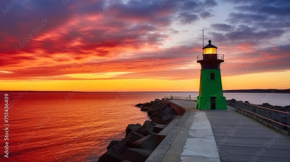 The Majestic Lighthouse Guiding the Path to the Baltic Sea in New Port at Sunset