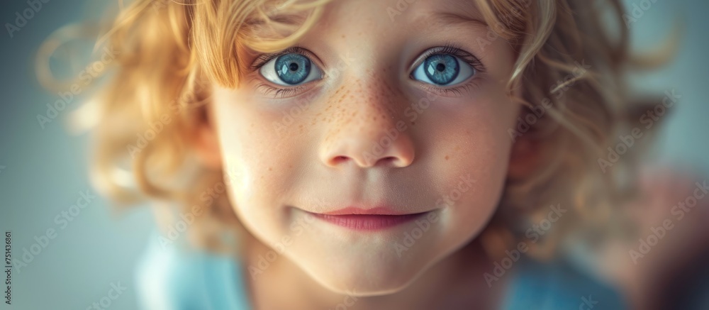 Innocent young girl with mesmerizing blue eyes and flowing blonde hair in natural sunlight Innocent young girl with mesmerizing blue eyes and flowing blonde hair in natural sunlight