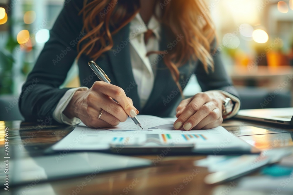female business woman signing a document female business woman signing a document