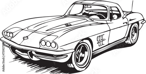 Vintage Classic Car line art Illustration, Vintage Classic Car Coloring page Design