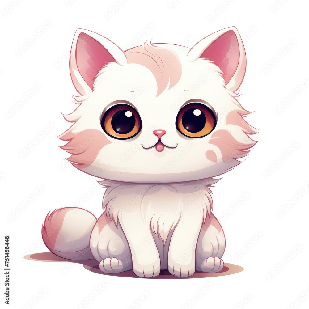 Cute cartoon 3d character kitten on white background