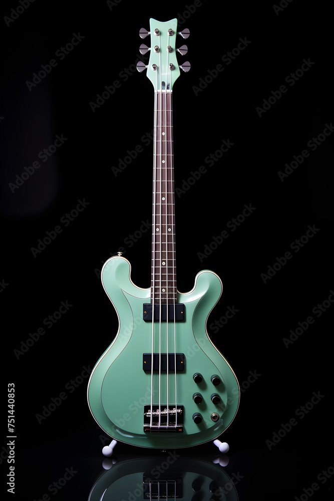 Elegant Sea-Green Bass Guitar in Focus: A Striking Statement of Musicality and Performance