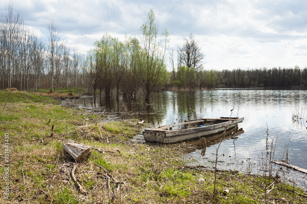 Sunny day tranquility on calm lake Koviljsko Petrovaradinski Rit Kovilj Serbia