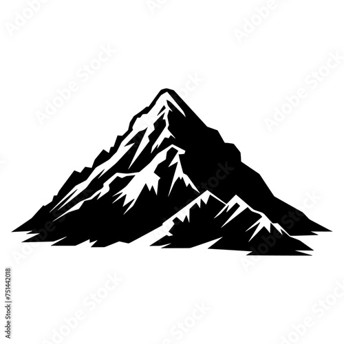 Mountain silhouette vector icon. Rocky peaks. Mountains ranges. Black and white mountain icon vector for logo
