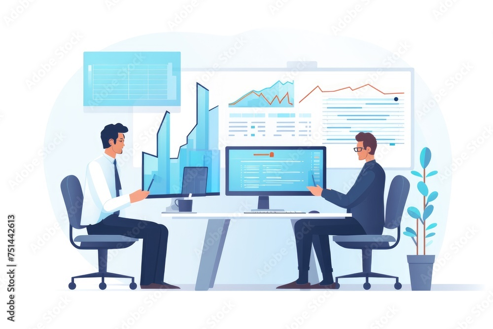 Financial figures analyzing market data on white background Financial figures analyzing market data on white background