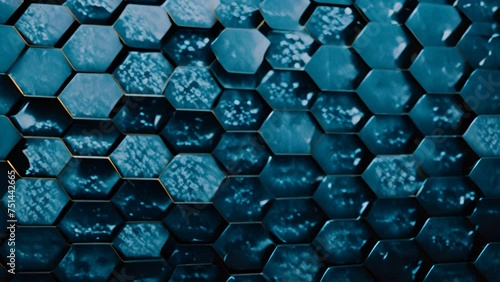 Blue and black geometric cube pattern with a seamless 3D ice block design, illustrating a technology and business concept on an abstract bubble background photo