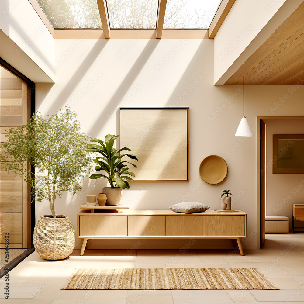 Fototapeta premium Boho interior design of modern home entryway.