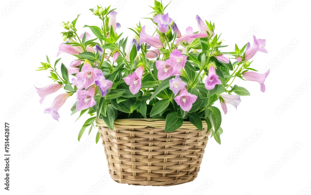 Scalloped Rattan Pot Hosting Penstemon isolated on transparent Background