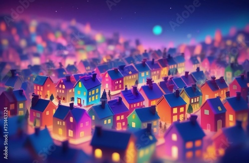 Small town, night landscape. Miniature. Tilt shift photography © Мария Цапенко